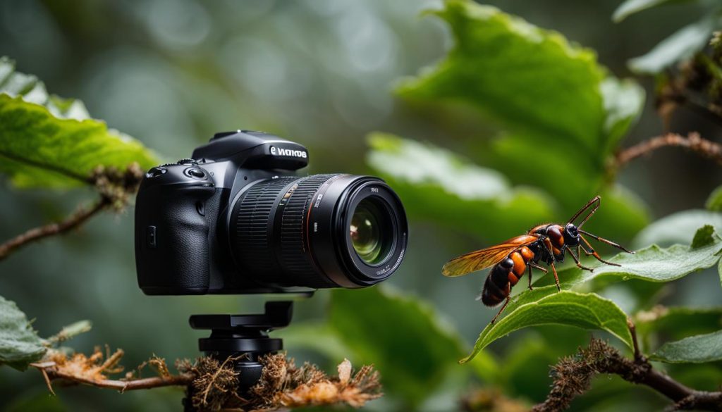 Macro lens and camera setup for insect photography